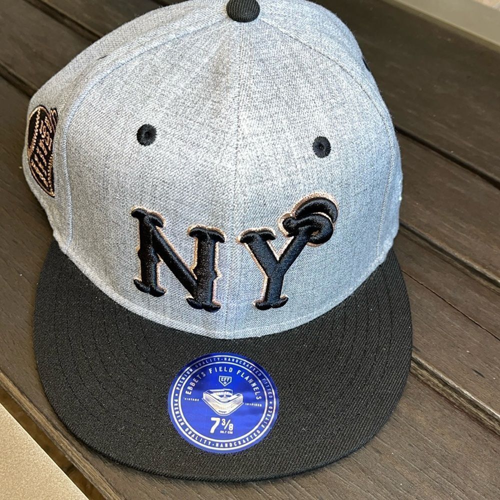 New RARE Ebbets Field New York Black Yankees Felt 'NY' Baseball Cap Hat 7 3/8